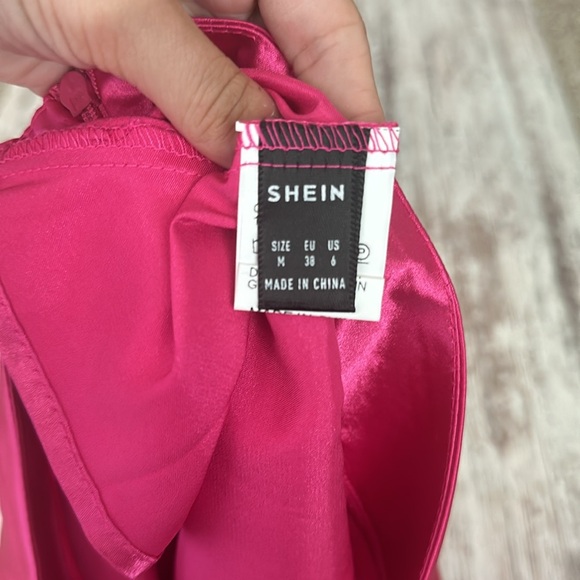 NWOT Shein Hot Pink Satin Midi Skirt - Picture 6 of 9